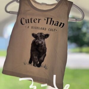 Tan Kids Tank Top with Highland Calf Print